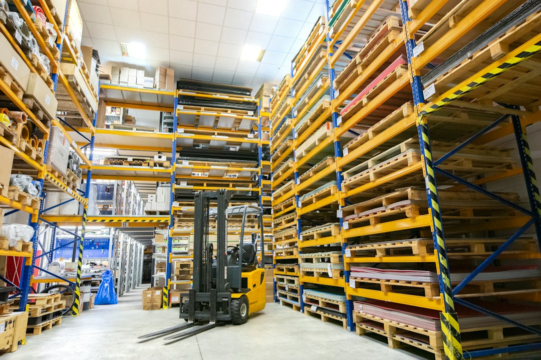 Groot magazijn gevuld met veel pallets